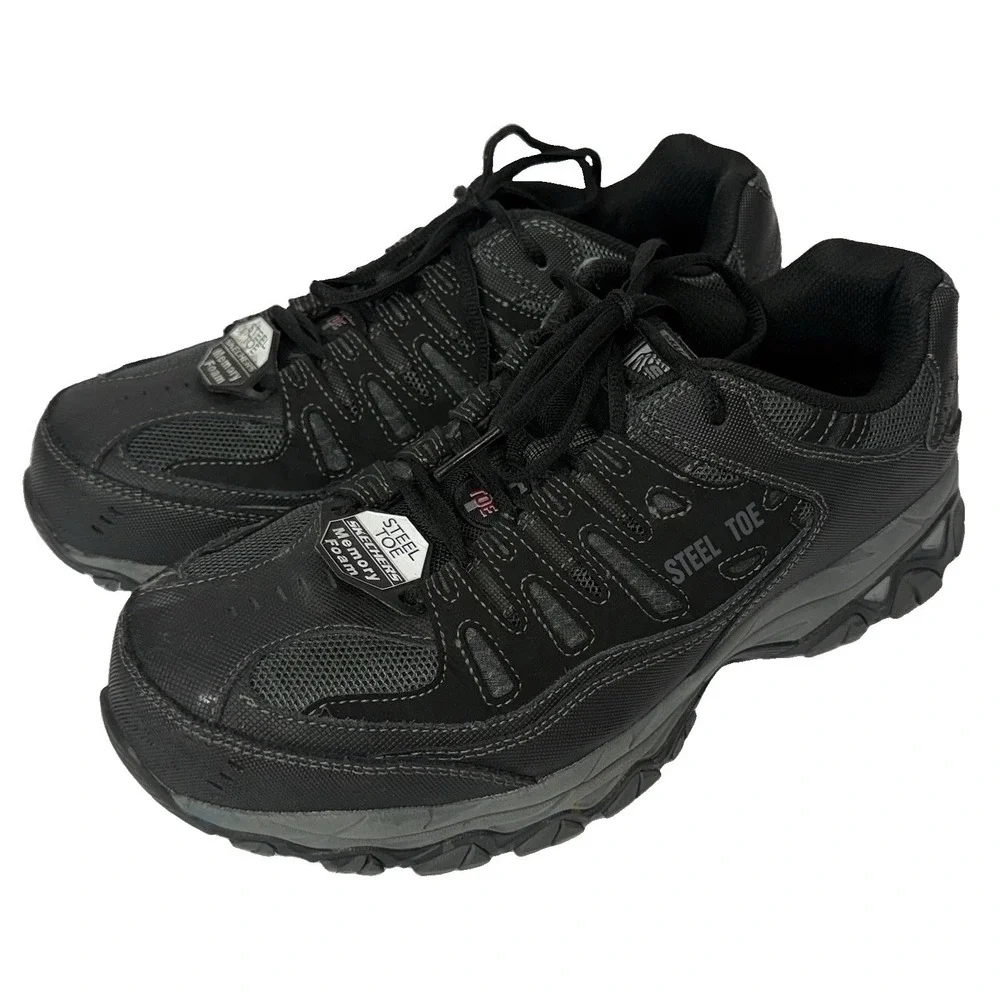 Steel Toe Sketchers Cankton Work Sneakers Black Memory Foam Mens 9.5 NWOB